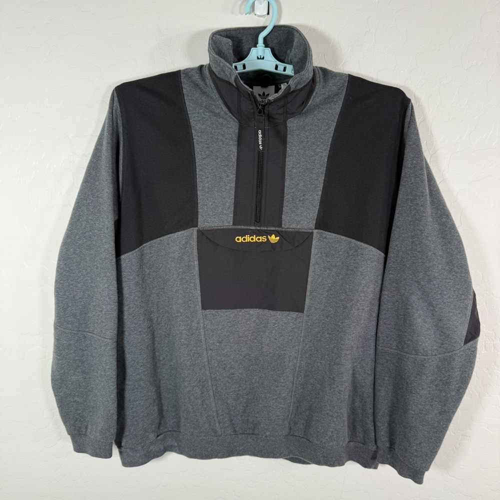 Adidas Sweater Mens XL Gray‎ 1/2 Zip Pullover Fleece Anorak Causal Pocket